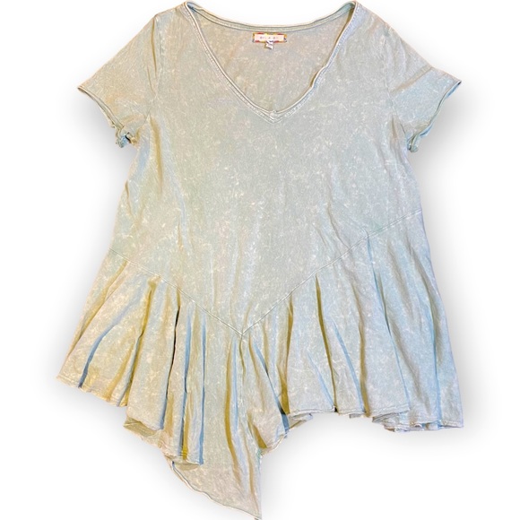 2for$30 ANTHROPOLOGIE Turquoise Tie Dye Distressed Peplum T-Shirt Size Medium - Picture 2 of 10